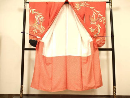 平和屋着物∵女の子　十三参り　子供　祝着・襦袢(無双仕立て・半衿刺繍)・袋帯セット　絞り　花蝶文　金彩　逸品　DAAR6468ma