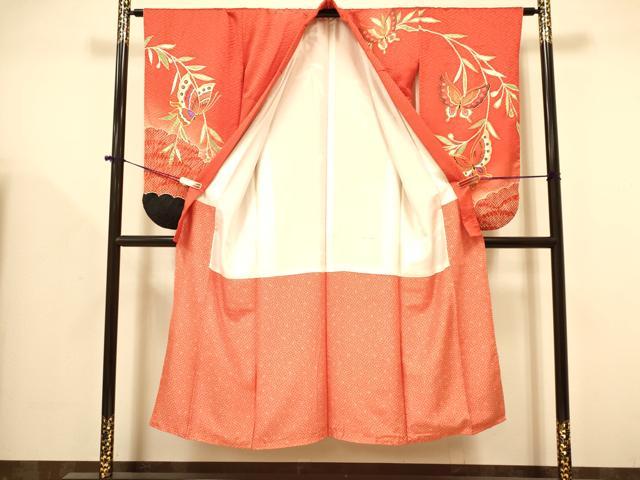 平和屋着物∵女の子　十三参り　子供　祝着・襦袢(無双仕立て・半衿刺繍)・袋帯セット　絞り　花蝶文　金彩　逸品　DAAR6468ma