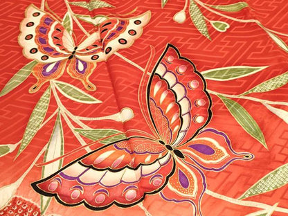 平和屋着物∵女の子　十三参り　子供　祝着・襦袢(無双仕立て・半衿刺繍)・袋帯セット　絞り　花蝶文　金彩　逸品　DAAR6468ma
