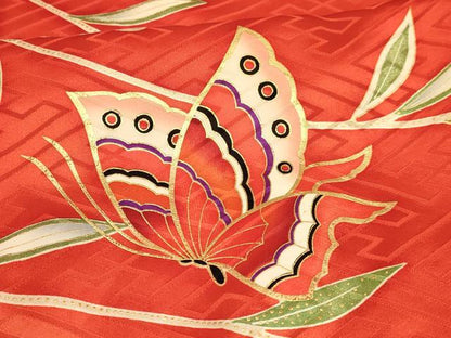 平和屋着物∵女の子　十三参り　子供　祝着・襦袢(無双仕立て・半衿刺繍)・袋帯セット　絞り　花蝶文　金彩　逸品　DAAR6468ma