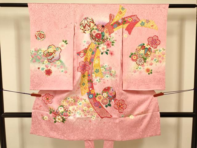 平和屋着物[]お宮参り　女の子　祝着　産着　初着　のしめ　束ね熨斗鞠花文　暈し染め　金彩　逸品　DAAR6472ma