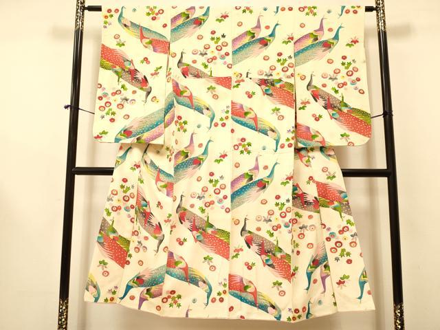 平和屋着物∵女の子　十三参り　子供　孔雀桐花文　逸品　DAAR6475ma