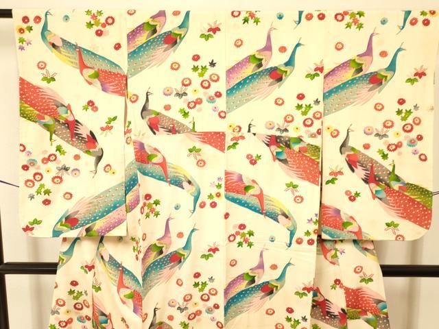 平和屋着物∵女の子　十三参り　子供　孔雀桐花文　逸品　DAAR6475ma
