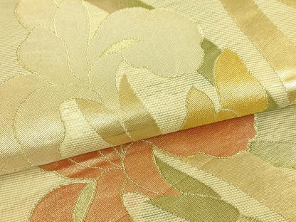 平和屋着物＊夏物 六通柄袋帯 草花文 金糸 正絹 逸品 DAAR6744cm
