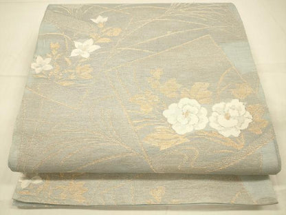 平和屋着物＊夏物　六通柄袋帯　色紙草花文　金糸　正絹　逸品　DAAR6935cm