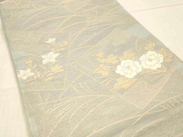平和屋着物＊夏物　六通柄袋帯　色紙草花文　金糸　正絹　逸品　DAAR6935cm