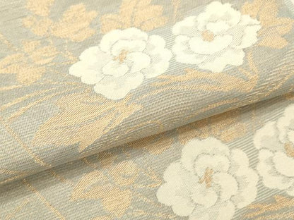 平和屋着物＊夏物　六通柄袋帯　色紙草花文　金糸　正絹　逸品　DAAR6935cm