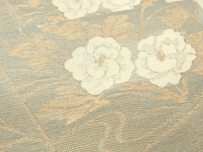 平和屋着物＊夏物　六通柄袋帯　色紙草花文　金糸　正絹　逸品　DAAR6935cm