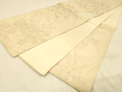 平和屋着物＊夏物 六通柄袋帯 草花文 金銀糸 正絹 逸品 DAAR6990cm