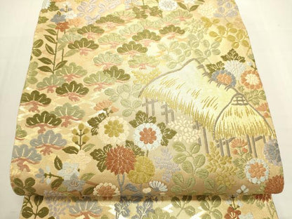 平和屋着物■六通柄袋帯 唐織 風景草花文 金糸 正絹 逸品 DAAR7580sf