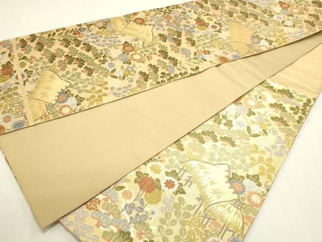 平和屋着物■六通柄袋帯 唐織 風景草花文 金糸 正絹 逸品 DAAR7580sf