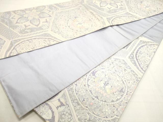 平和屋着物■六通柄袋帯 向かい鳥花文 銀糸 正絹 逸品 DAAR7628sf