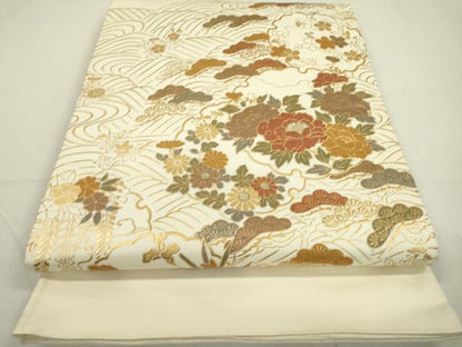 平和屋着物▼西陣 太鼓柄袋帯 螺鈿 雪輪花松文 金彩 正絹 逸品 DAAR8861fe