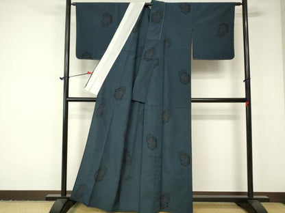 平和屋着物▽上質なお召　単衣　越後絣　亀甲花文　証紙付き　正絹　逸品　未使用　DAAR9636op