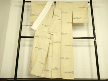 平和屋着物▽上質な紬　単衣　横段霞文　正絹　逸品　DAAS0037az