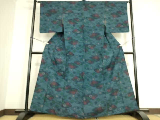 平和屋着物▽上質な紬 単衣 雲取り花文 正絹 逸品 未使用 DAAS0045az