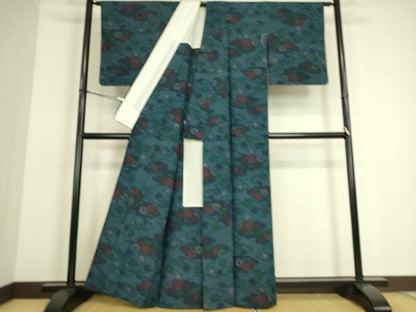平和屋着物▽上質な紬 単衣 雲取り花文 正絹 逸品 未使用 DAAS0045az