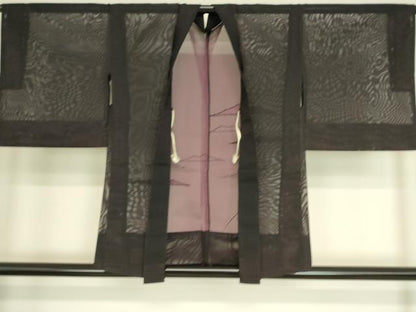 平和屋着物▽羽織　スリーシーズン　春夏秋　塵除け　紗　霞文　黒色　正絹　逸品　DAAS0051az