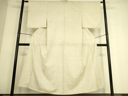 平和屋着物▽本塩沢　単衣　菱文　正絹　逸品　DAAS0059az