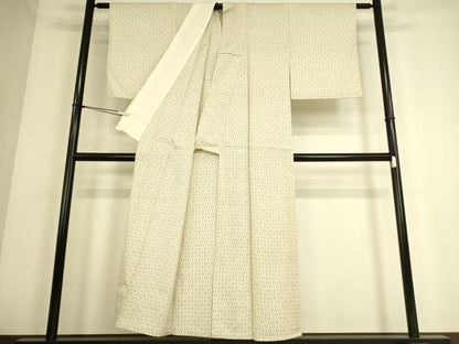平和屋着物▽本塩沢　単衣　菱文　正絹　逸品　DAAS0059az