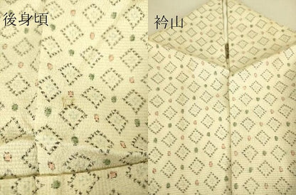 平和屋着物▽本塩沢　単衣　菱文　正絹　逸品　DAAS0059az