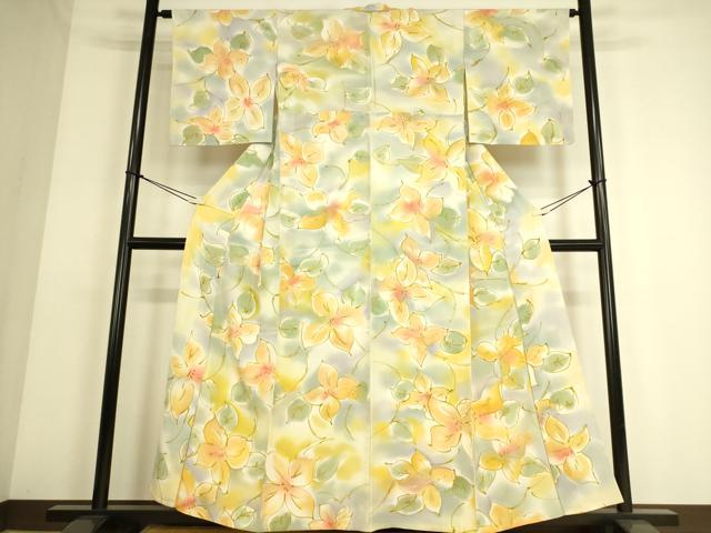 平和屋着物▽上質な小紋 単衣 草花文 暈し染め 正絹 逸品 DAAS0060az