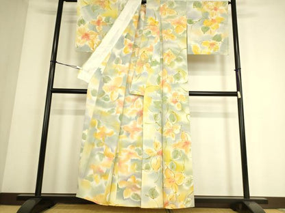 平和屋着物▽上質な小紋 単衣 草花文 暈し染め 正絹 逸品 DAAS0060az