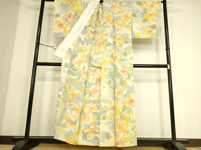 平和屋着物▽上質な小紋 単衣 草花文 暈し染め 正絹 逸品 DAAS0060az