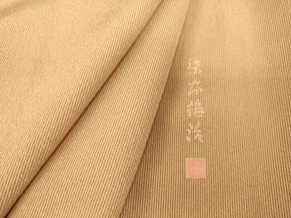 平和屋着物▽伝統工芸士 染谷梅治　江戸小紋　単衣　万筋　杏色×煎茶色　正絹　逸品　DAAS0065az