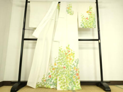 平和屋着物▽訪問着 単衣 草花文 正絹 逸品 DAAS0071az