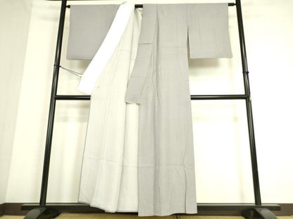 平和屋着物▽江戸小紋　単衣　万筋　濃鼠色×白鼠色　正絹　逸品　DAAS0074az
