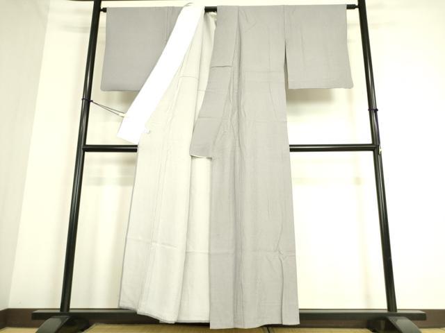 平和屋着物▽江戸小紋　単衣　万筋　濃鼠色×白鼠色　正絹　逸品　DAAS0074az
