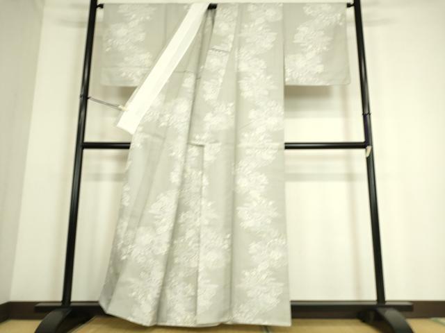 平和屋着物▽上質な紬 単衣 霞菊牡丹文 正絹 逸品 DAAS0076az