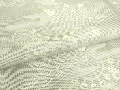 平和屋着物▽上質な紬 単衣 霞菊牡丹文 正絹 逸品 DAAS0076az