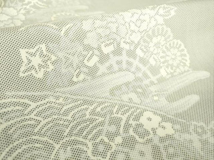 平和屋着物▽上質な紬 単衣 霞菊牡丹文 正絹 逸品 DAAS0076az