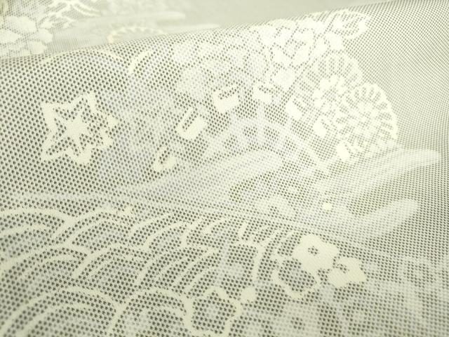 平和屋着物▽上質な紬 単衣 霞菊牡丹文 正絹 逸品 DAAS0076az