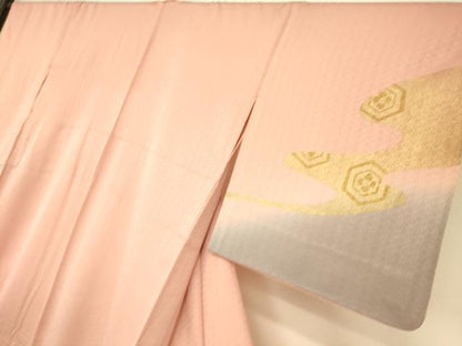 平和屋着物▽訪問着　単衣　竹屋町刺繍　吉祥枝葉文　暈し染め　金彩　正絹　逸品　DAAS0080az