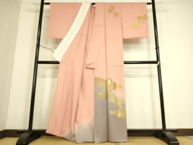 平和屋着物▽訪問着　単衣　竹屋町刺繍　吉祥枝葉文　暈し染め　金彩　正絹　逸品　DAAS0080az