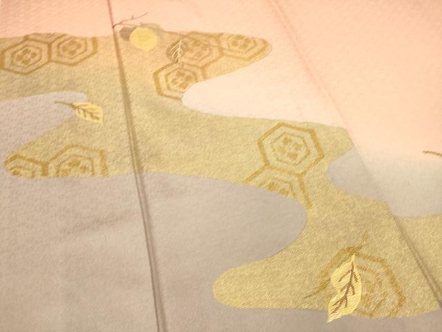 平和屋着物▽訪問着　単衣　竹屋町刺繍　吉祥枝葉文　暈し染め　金彩　正絹　逸品　DAAS0080az