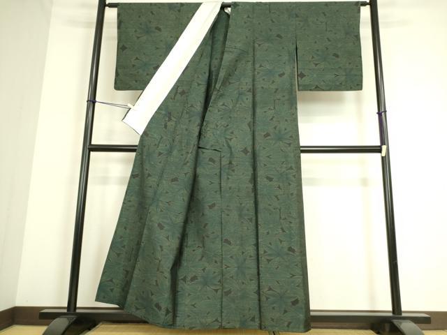 平和屋着物▽本場大島紬 単衣 葉尽くし 正絹 逸品 DAAS0089az