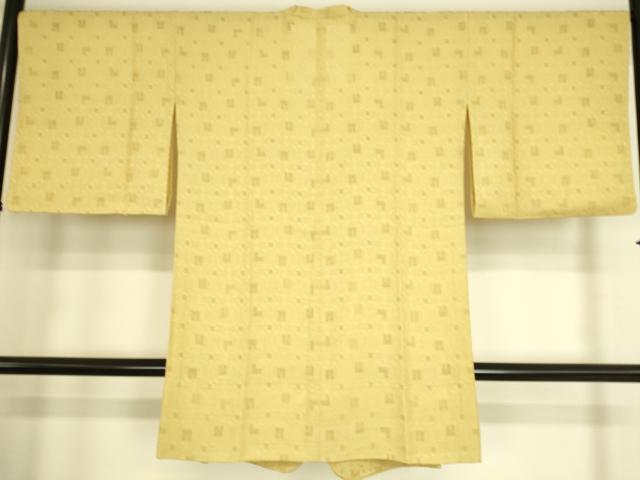 平和屋着物▽道行コート　スリーシーズン　春夏秋　塵除け　菱紋紗　淡黄色　正絹　逸品　DAAS0112az