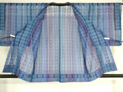 平和屋着物▽道行コート　スリーシーズン　春夏秋　塵除け　リボン織　菱間道　反端付き　正絹　逸品　DAAS0115az