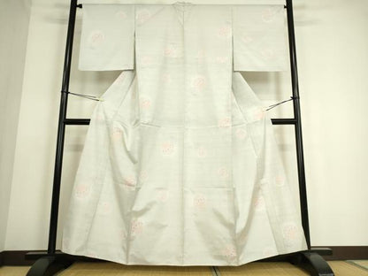 平和屋着物▽本場大島紬 白大島 単衣 花毬文 正絹 逸品 DAAS0119az