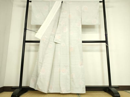 平和屋着物▽本場大島紬 白大島 単衣 花毬文 正絹 逸品 DAAS0119az