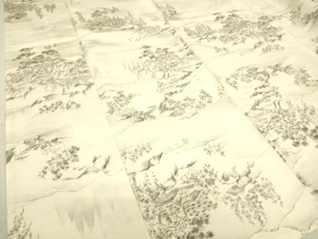 平和屋着物▽上質な紬　単衣　風景文　正絹　逸品　DAAS0123az