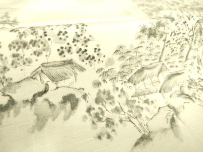 平和屋着物▽上質な紬　単衣　風景文　正絹　逸品　DAAS0123az