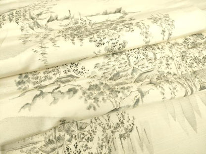 平和屋着物▽上質な紬　単衣　風景文　正絹　逸品　DAAS0123az