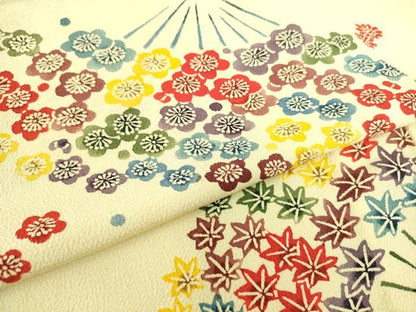 平和屋着物▽上質な小紋 単衣 型染 扇面花文 鬼しぼ縮緬 正絹 逸品 DAAS0124az