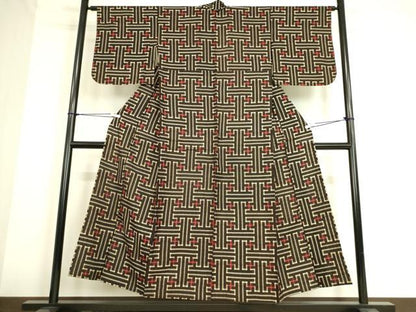 平和屋着物▽本場大島紬　龍郷絣　秋名バラ　単衣　正絹　逸品　DAAS0126az