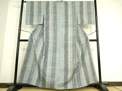 平和屋着物▽結城紬　単衣　舞花間道　80亀甲　正絹　逸品　DAAS0127az